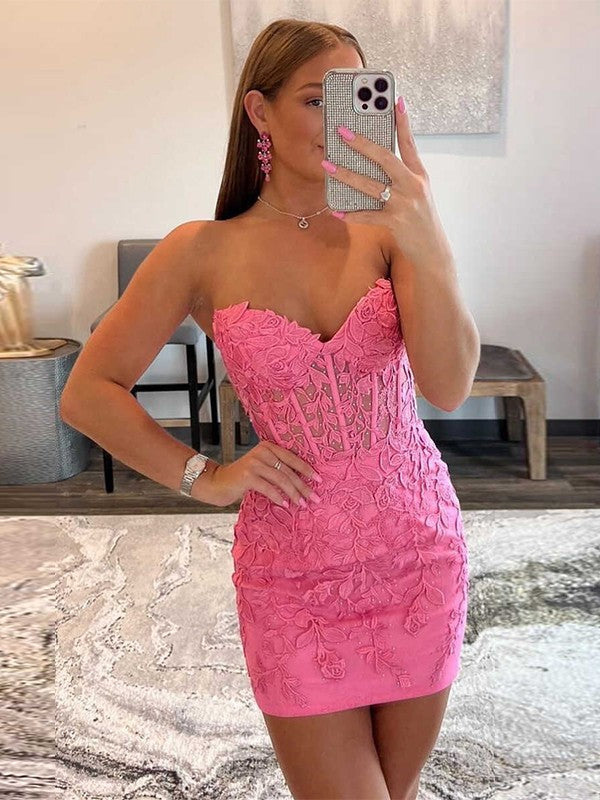 Sheath/Column Tulle Applique Sweetheart Sleeveless Short/Mini Prom Dress