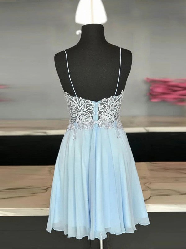A-Line/Princess Chiffon Applique Spaghetti Straps Sleeveless Short/Mini Prom Dress