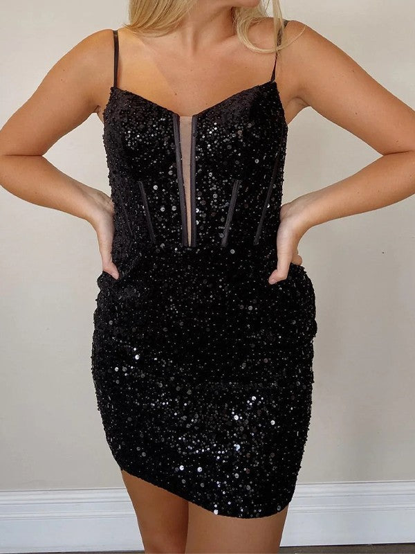 Sheath/Column Spaghetti Straps Sleeveless Short/Mini Corset Prom Dress