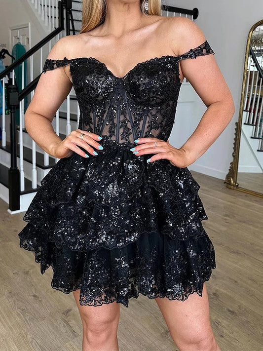 A-Line/Princess Tulle Sweetheart Sleeveless Short/Mini Corset Prom Dress