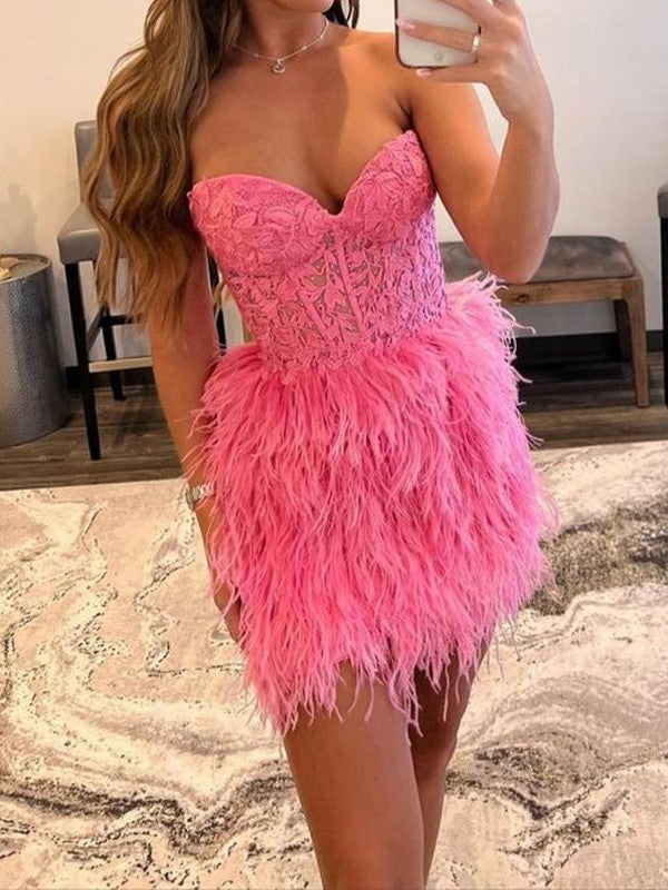 Sheath/Column Tulle Applique Sweetheart Sleeveless Short/Mini Corset Prom Dress