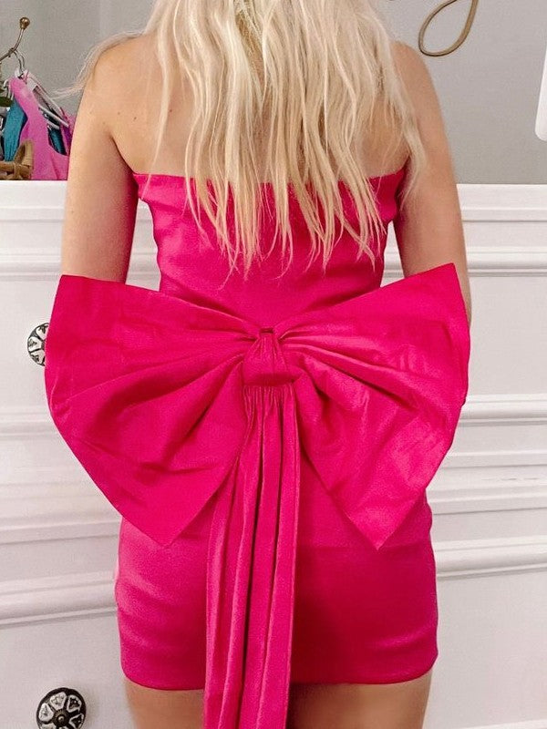 Sheath/Column Silk like Satin Bowknot Strapless Sleeveless Short/Mini Prom Dress