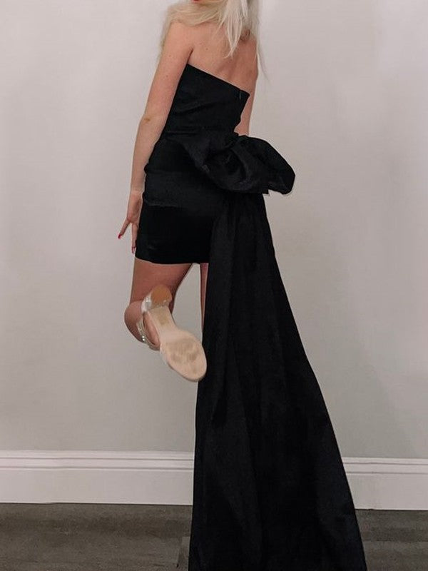 Sheath/Column Silk like Satin Bowknot Strapless Sleeveless Short/Mini Prom Dress