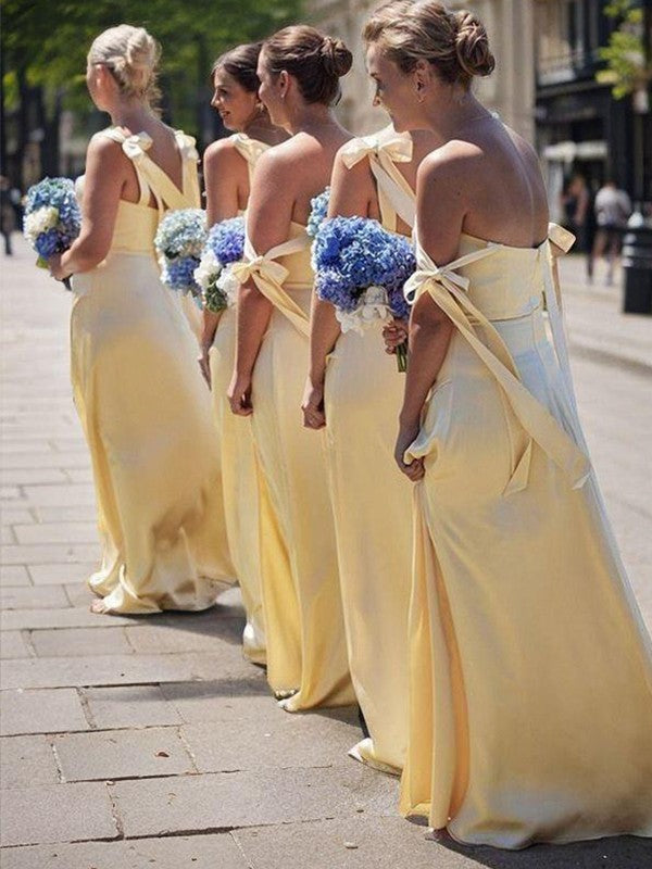 A-line Straps Floor-Length Elastic Woven Satin Bridesmaid Dresses