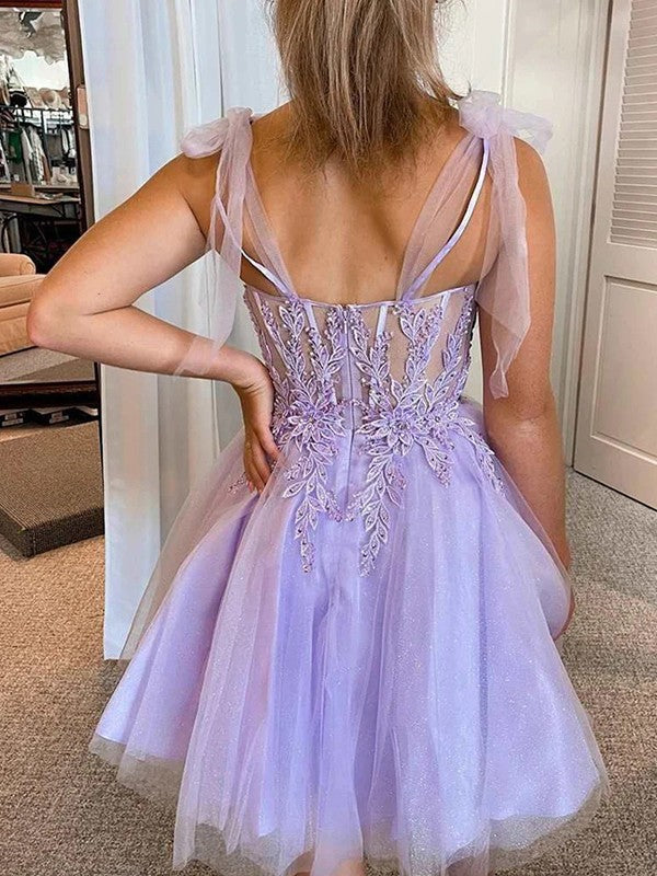 A-Line/Princess Tulle Applique Sweetheart Sleeveless Corset Short/Mini Prom Dress