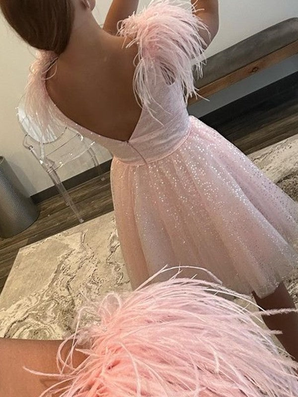 A-Line/Princess Ruffles V-neck Sleeveless Short/Mini Prom Dress