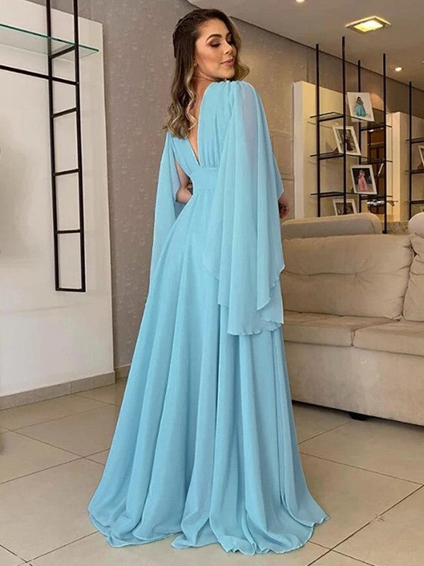 A-Line/Princess Chiffon Ruffles V-neck Sleeveless Floor-Length Mother of the Bride Dress