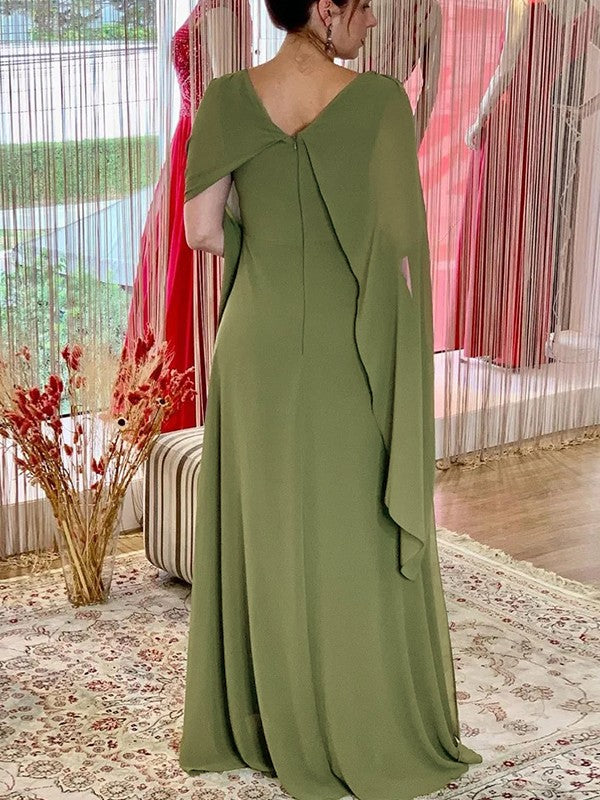 Sheath/Column Chiffon Ruched Scoop Sleeveless Floor-Length Mother of the Bride Dress