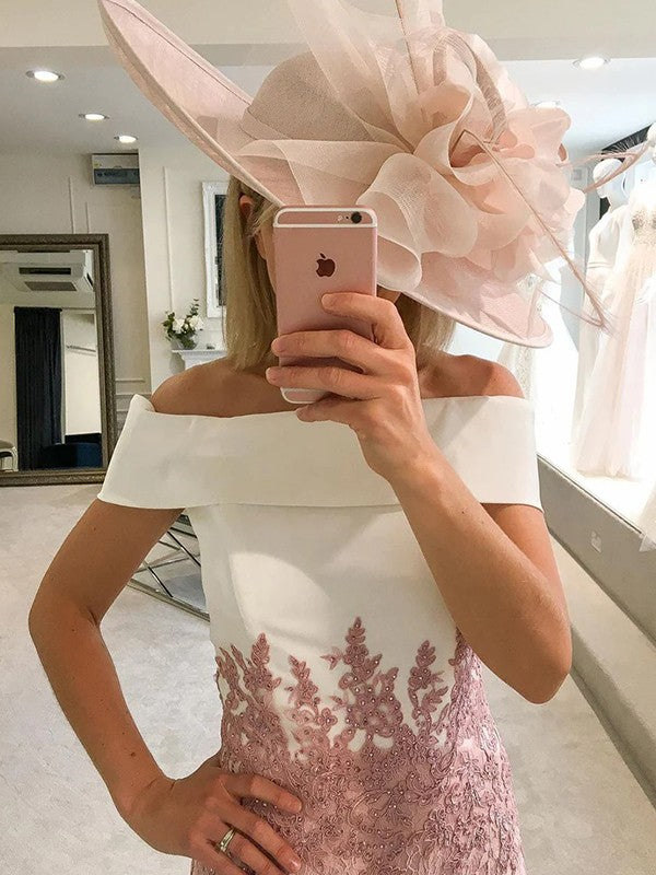 Sheath/Column Lace Off-the-Shoulder Sleeveless Tea-Length Mother of the Bride Dress
