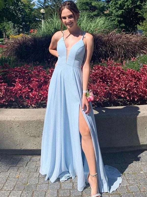 A-Line/Princess Chiffon Ruffles V-neck Sleeveless Sweep/Brush Train Prom Dress
