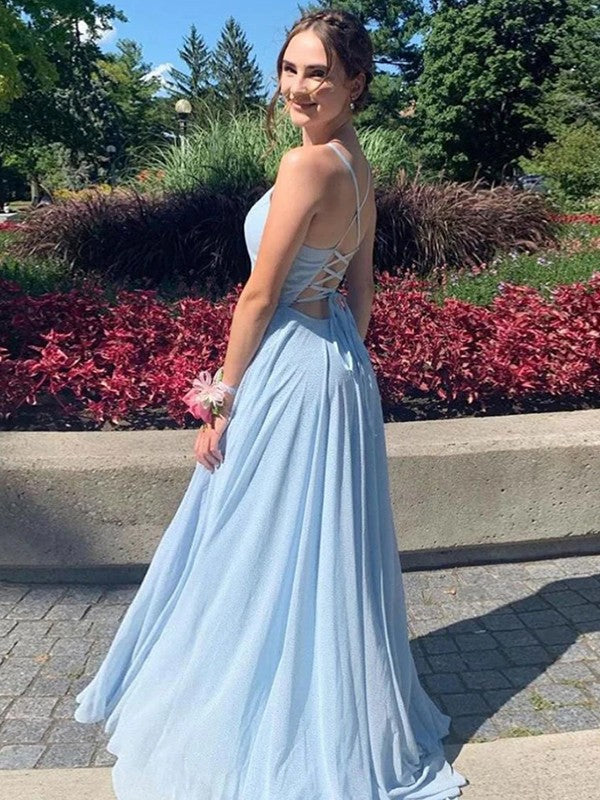 A-Line/Princess Chiffon Ruffles V-neck Sleeveless Sweep/Brush Train Prom Dress