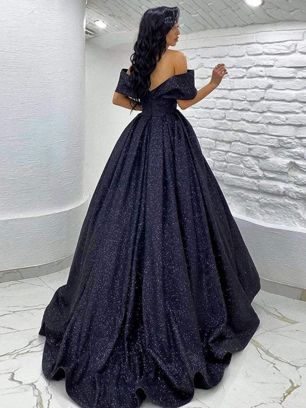 Ball Gown Ruched Off-the-Shoulder Sleeveless Sweep/Brush Train Prom Dress