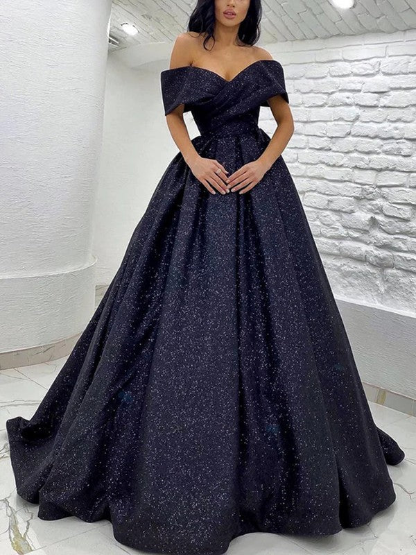 Ball Gown Ruched Off-the-Shoulder Sleeveless Sweep/Brush Train Prom Dress