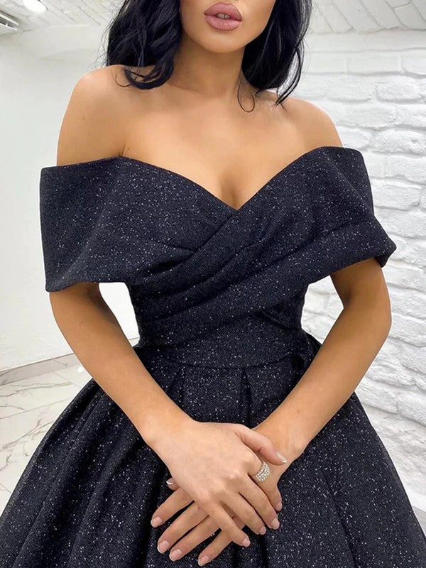 Ball Gown Ruched Off-the-Shoulder Sleeveless Sweep/Brush Train Prom Dress