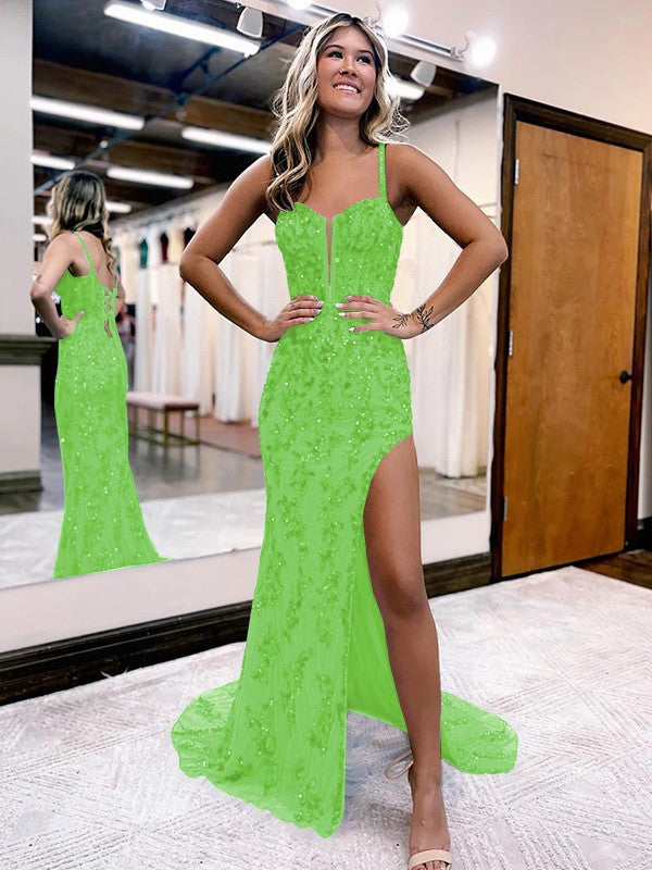 Sheath/Column Lace Straps Sleeveless Sweep/Brush Train Corset Prom Dress