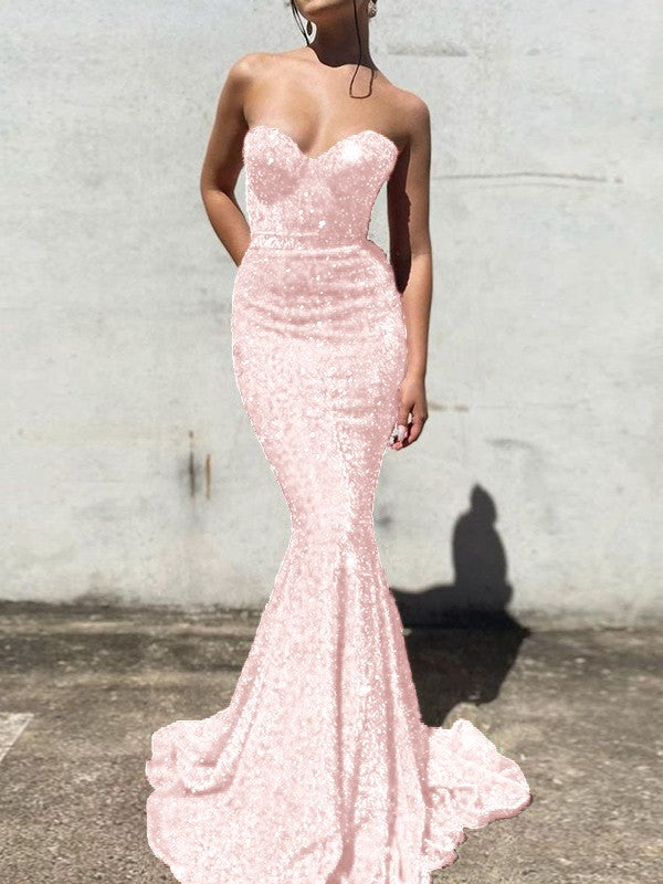 Trumpet/Mermaid Velvet Sequins Sweetheart Sleeveless Court Train Prom Dress