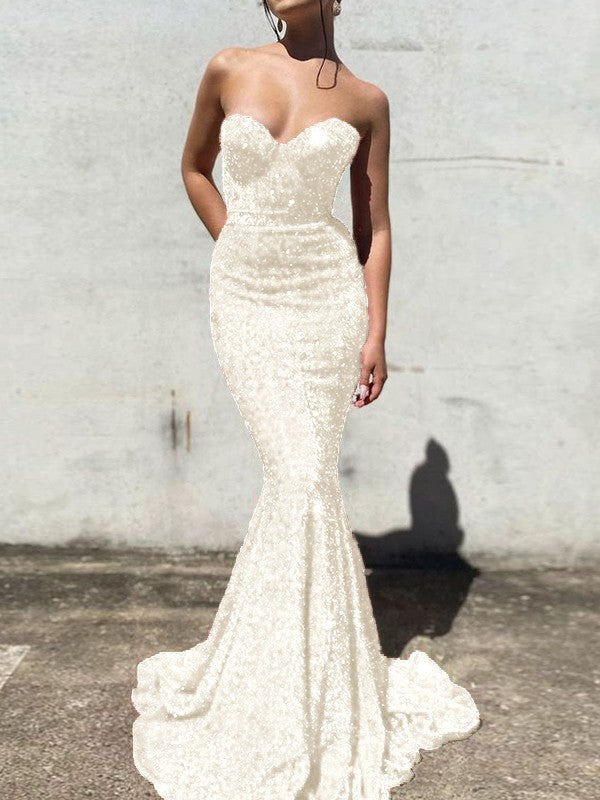 Trumpet/Mermaid Velvet Sequins Sweetheart Sleeveless Court Train Prom Dress