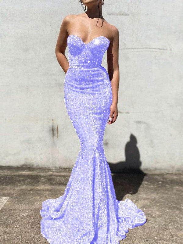 Trumpet/Mermaid Velvet Sequins Sweetheart Sleeveless Court Train Prom Dress