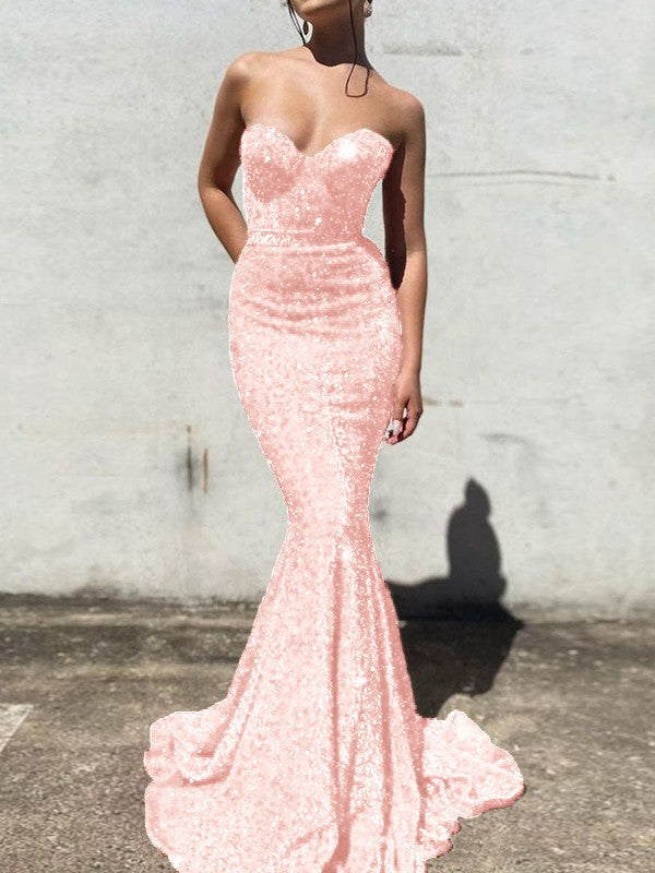 Trumpet/Mermaid Velvet Sequins Sweetheart Sleeveless Court Train Prom Dress
