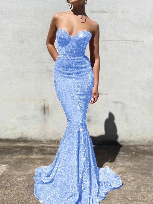 Trumpet/Mermaid Velvet Sequins Sweetheart Sleeveless Court Train Prom Dress