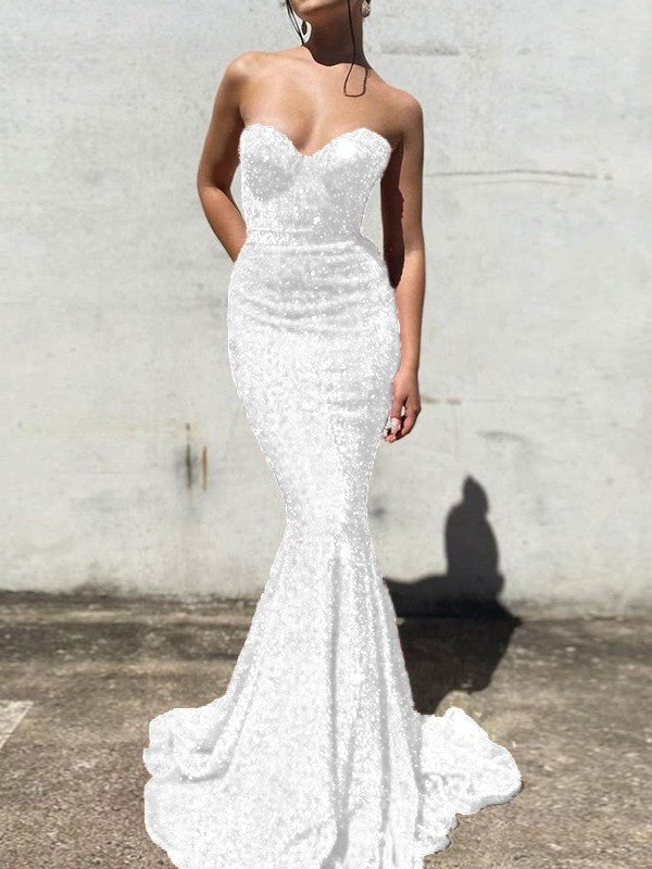 Trumpet/Mermaid Velvet Sequins Sweetheart Sleeveless Court Train Prom Dress