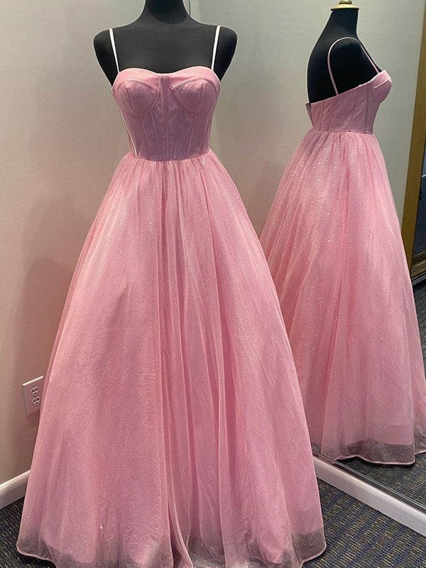 A-Line/Princess Ruffles Spaghetti Straps Sleeveless Floor-Length Prom Dress