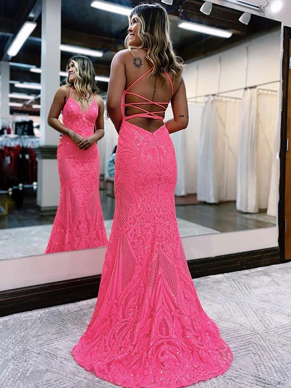 Sheath/Column V-neck Sleeveless Sweep/Brush Train Prom Dress