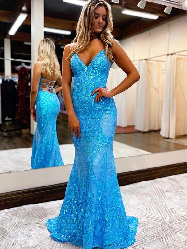 Sheath/Column V-neck Sleeveless Sweep/Brush Train Prom Dress