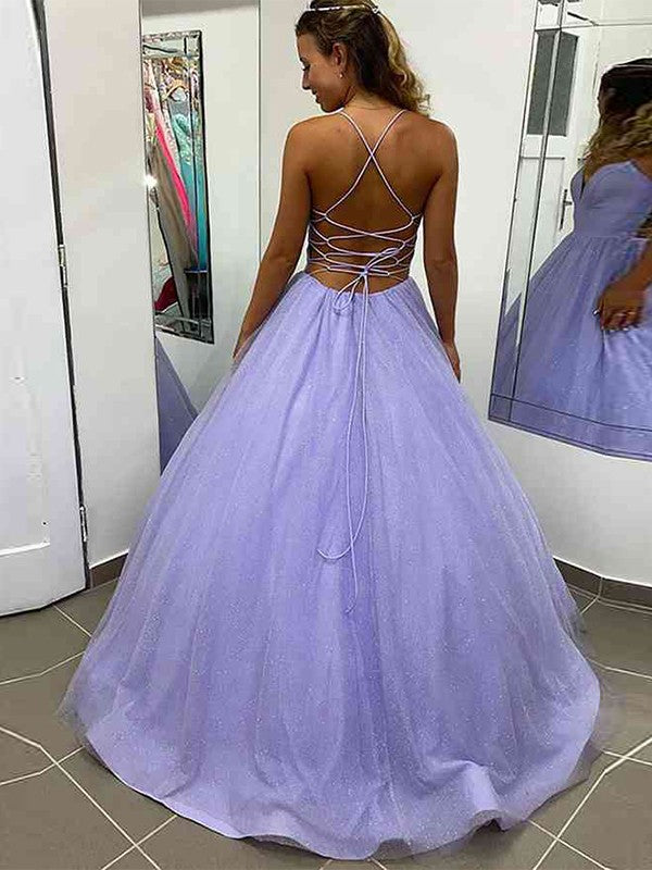 A-Line/Princess Ruffles Spaghetti Straps Sleeveless Sweep/Brush Train Prom Dress