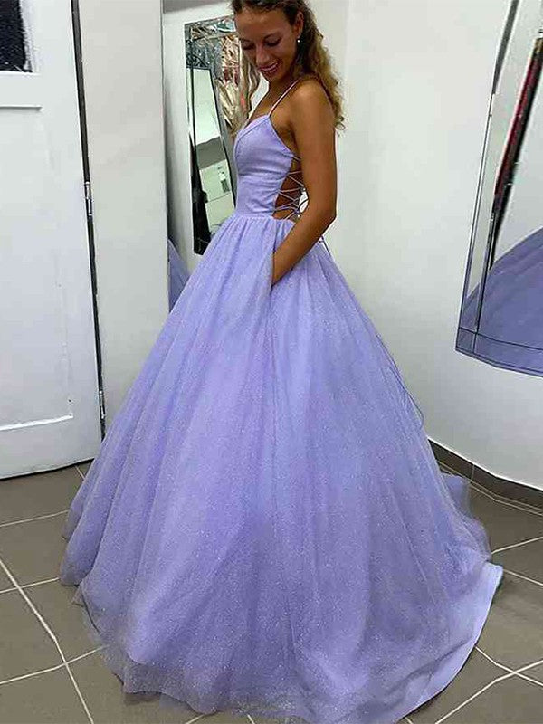 A-Line/Princess Ruffles Spaghetti Straps Sleeveless Sweep/Brush Train Prom Dress