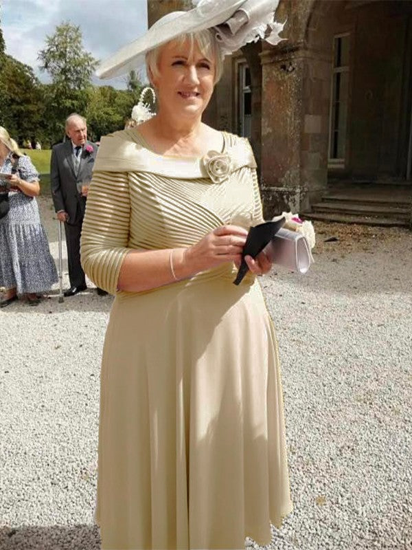 A-Line/Princess Chiffon Ruched 3/4 Sleeves Tea-Length Mother of the Bride Dress
