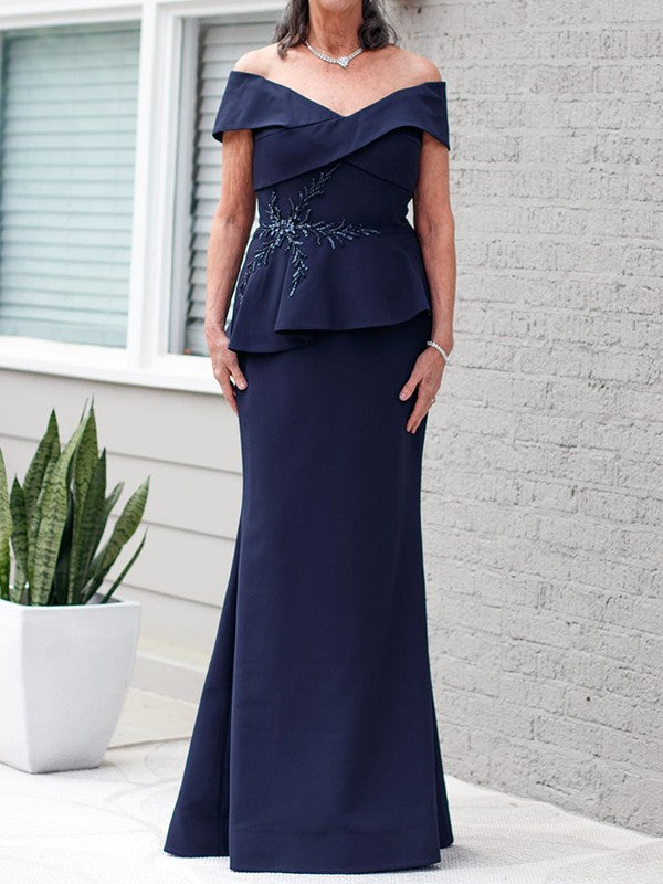 Sheath/Column Stretch Crepe Applique Off-the-Shoulder Floor-Length Mother of the Bride Dress