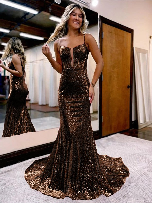 Trumpet/Mermaid Sequins Sweetheart Sleeveless Court Train Corset Prom Dress