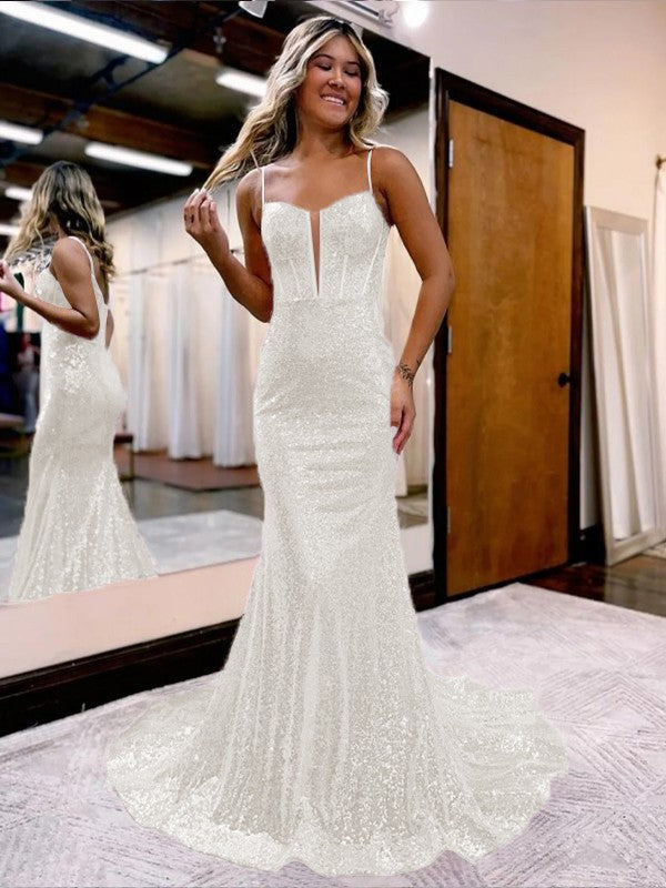 Trumpet/Mermaid Sequins Sweetheart Sleeveless Court Train Corset Prom Dress