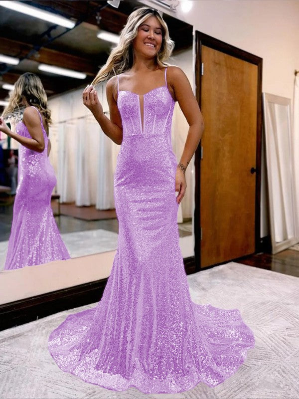 Trumpet/Mermaid Sequins Sweetheart Sleeveless Court Train Corset Prom Dress