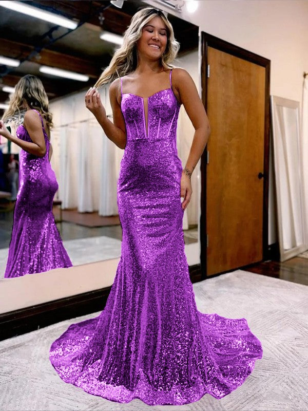 Trumpet/Mermaid Sequins Sweetheart Sleeveless Court Train Corset Prom Dress
