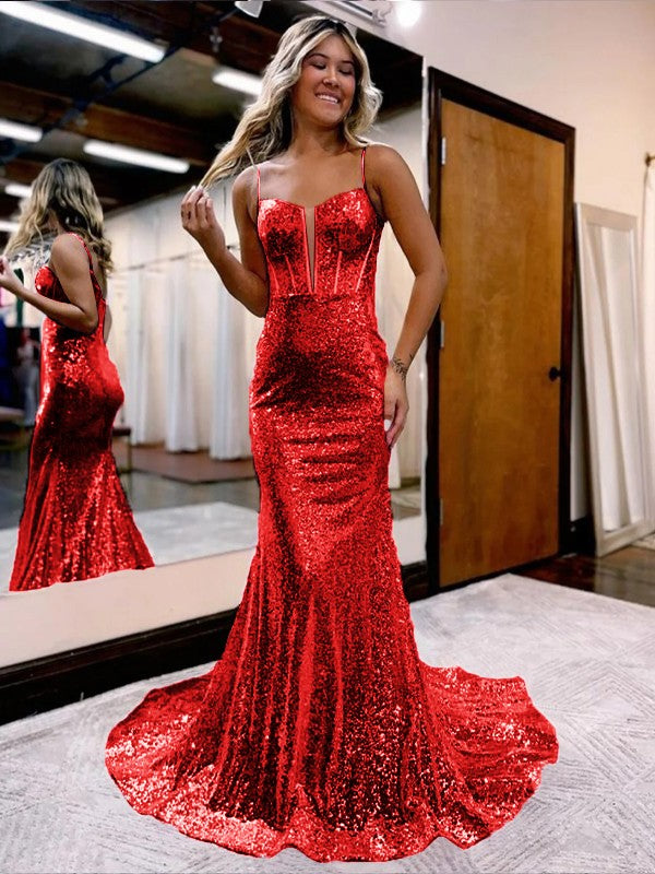 Trumpet/Mermaid Sequins Sweetheart Sleeveless Court Train Corset Prom Dress