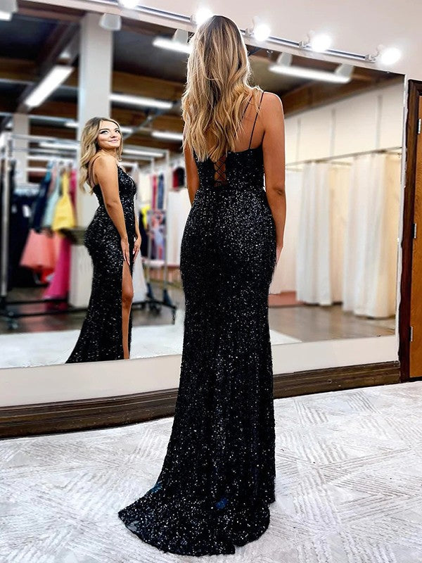 Trumpet/Mermaid Sequins Sweetheart Sleeveless Sweep/Brush Train Prom Dress