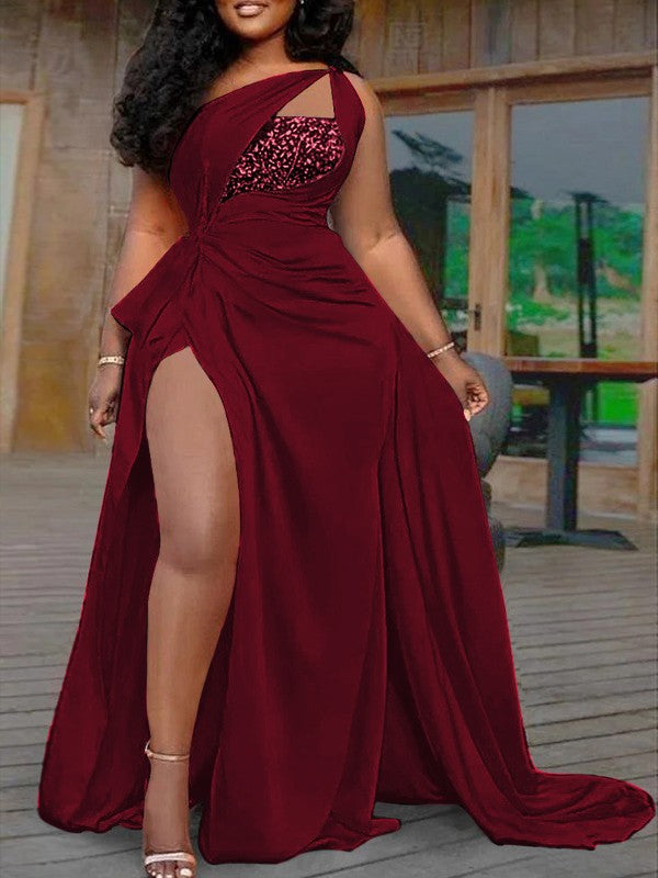 Plus Size A-Line/Princess Silk like Satin Halter Sleeveless Sweep/Brush Train Prom Dress