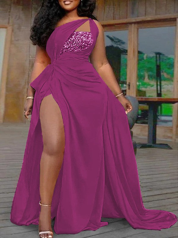 Plus Size A-Line/Princess Silk like Satin Halter Sleeveless Sweep/Brush Train Prom Dress
