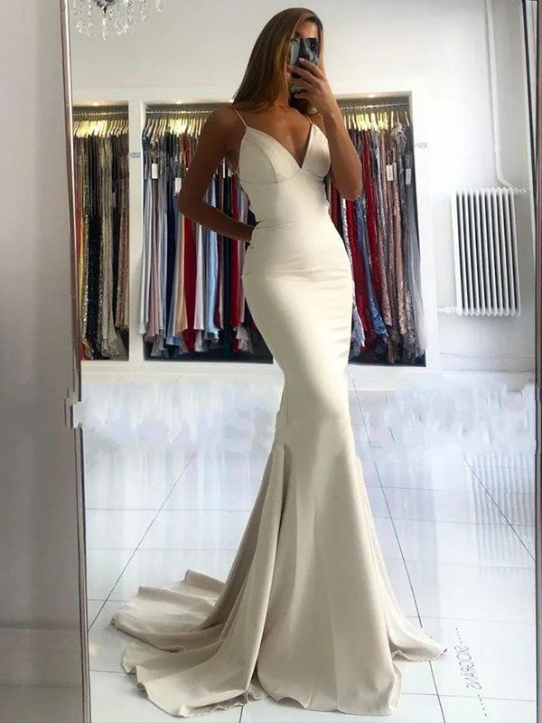 Trumpet/Mermaid Stretch Crepe V-neck Sleeveless Sweep/Brush Train Prom Dress