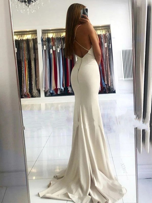 Trumpet/Mermaid Stretch Crepe V-neck Sleeveless Sweep/Brush Train Prom Dress
