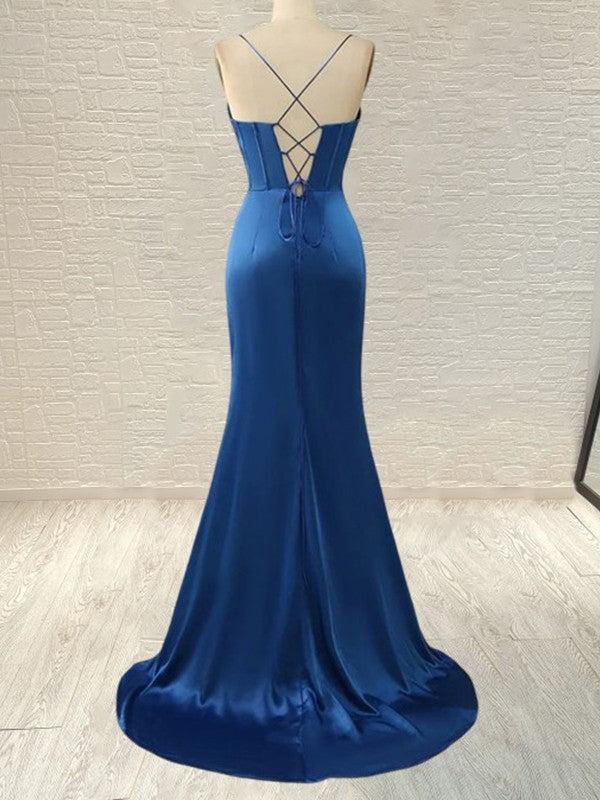 Trumpet/Mermaid NS Elastic Woven Satin Ruched Sweetheart Sleeveless Sweep/Brush Train Corset Prom Dress