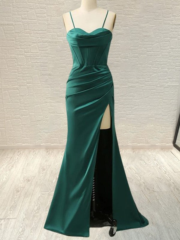 Trumpet/Mermaid NS Elastic Woven Satin Ruched Sweetheart Sleeveless Sweep/Brush Train Corset Prom Dress