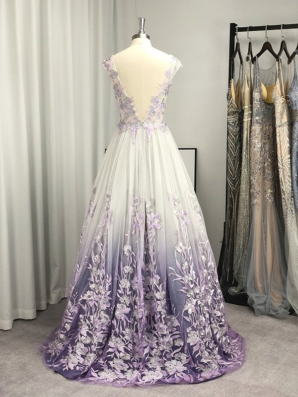 Prom Dress A-Line Regency Long V-neck Applique