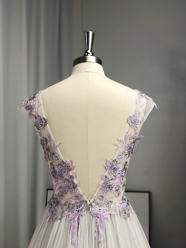Prom Dress A-Line Regency Long V-neck Applique