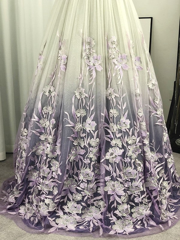 Prom Dress A-Line Regency Long V-neck Applique