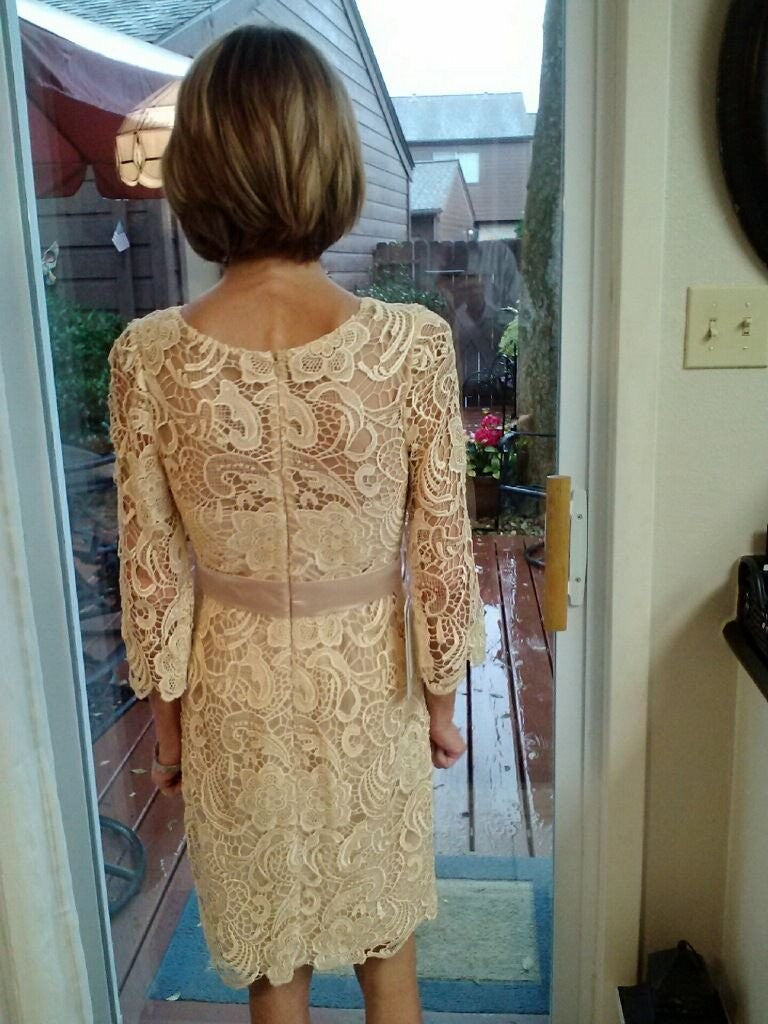 Sheath Sheer Neck 3/4 Sleeves With Lace Knee-Length Lace Mother of the Bride Dress