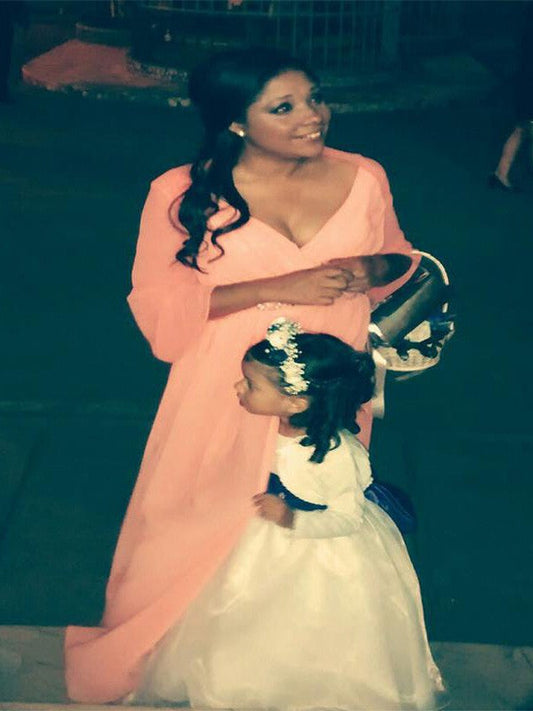 A-Line V-neck Sleeveless With Beading Floor-Length Chiffon Mother of the Bride Dress