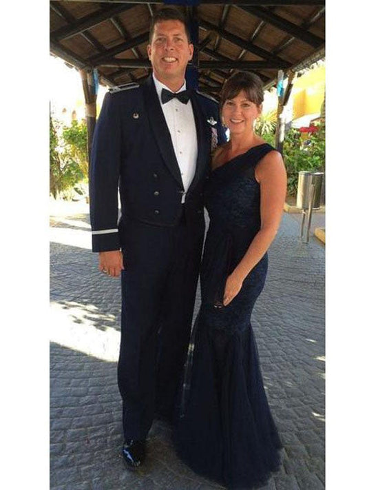 Mermaid One-Shoulder Sleeveless With Lace Floor-Length Tulle Mother of the Bride Dress